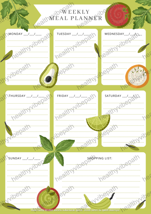 Green Weekly Diet Planner – Healthy & Delicious Choices
